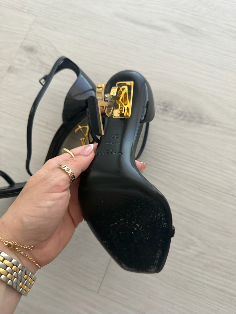 Saint Laurent Black Opyum Patent Open-Toe Ankle-Strap Heels - Picture 3 of 3